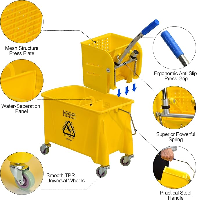 Matthew Cleaning 22 Quart Compact Mop Bucket INCL.2 Pack Mop Head - Image 4