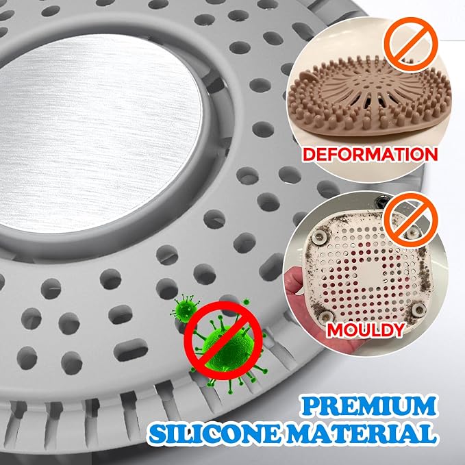 Shower Drain Hair Catcher Silicone Flat Floor Strainer Protector | 2 Pack Gray - Image 4