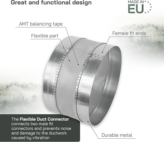 Vent Systems 10" Inch Flexible Vibration-Reducing Female Fit Duct Connector – Galvanized Steel HVAC Ducting for Joining Two Male Duct Fittings – Dust Collection Fittings Inline Noise-Reducing Coupler