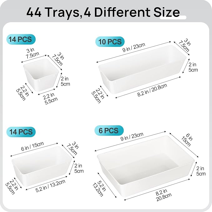 Vtopmart 44 PCS Plastic Drawer Organizer Set, Vanity Organizer Trays, Non-Slip - Image 2
