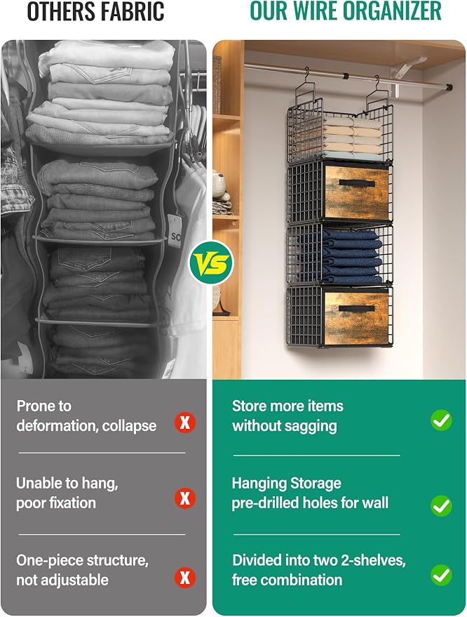 Hanging Closet Organizer with Drawers, 4 Tier Metal Closet Organizers and - Image 4