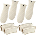 Patelai 8 Pcs Silicone Pot Holders Set Cast Iron Handle Cover Heat Resistant Pot Handle Covers Potholder Non Slip Reusable Pan Sleeve for Frying Pan Kitchen Supplies(Khaki)