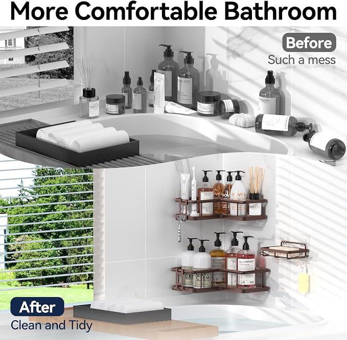 YASONIC Corner Shower Caddy Adhesive, 100% Rustproof Shower Organizer - Image 8