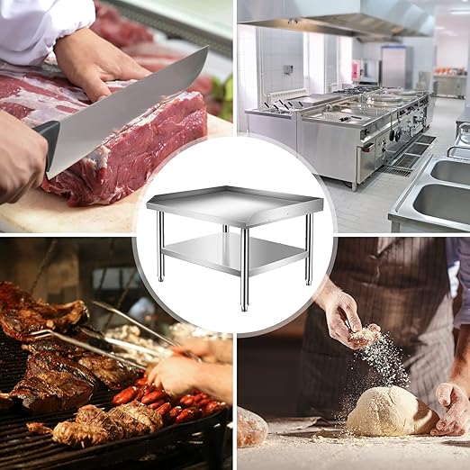 Stainless Steel Equipment Grill Stand Table With Adjustable Storage Undershelf for Hotel, Home, Restaurant Kitchen - 28x24x24"