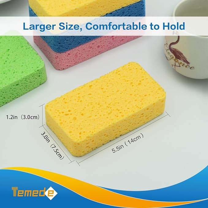 Temede Large Cellulose Sponges, Thick Absorbent Kitchen Sponges, Soft Dish - Image 2