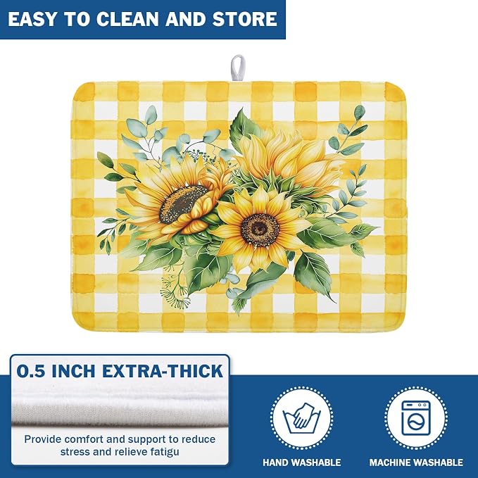 Sunflower Dish Drying Mat 18x24 Inch Absorbent Reversible Summer Sunflower - Image 5