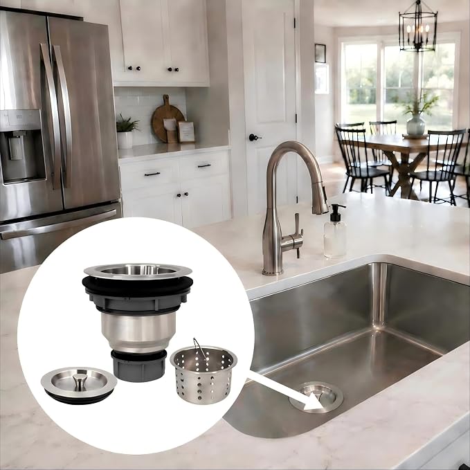 Kitchen Sink Drain Assembly Kit, 3-1/2 Inch Brushed 304 Stainless Steel Basket - Image 7