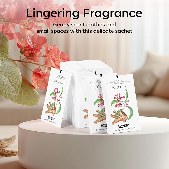 MYARO 12 Pack Sandalwood Scented Sachets, Closet Deodorizer Car Freshener - Image 8