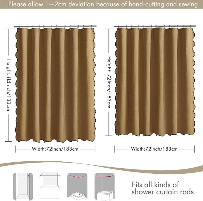 MIULEE 72"x84" Extra Long Scalloped Linen Shower Curtain Gold Brown - Image 6
