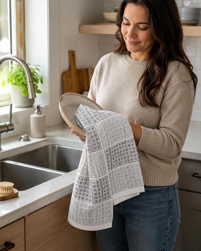 Serafina Home Black Gray Kitchen Dish Towels- Set of 3 100% Cotton Cloth Soft - Image 2