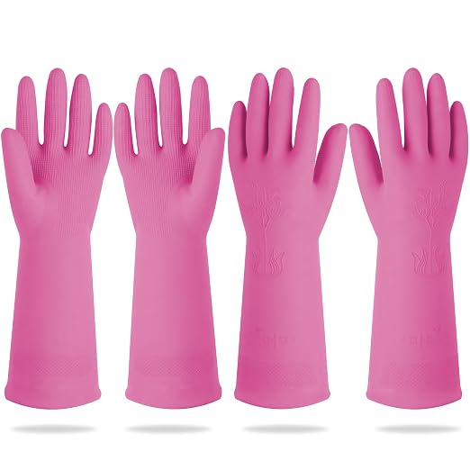 Mamison Rubber Dishwashing Gloves, Non-Slip Kitchen, 2 Pairs | Korean natural by QualityKitchenandHome