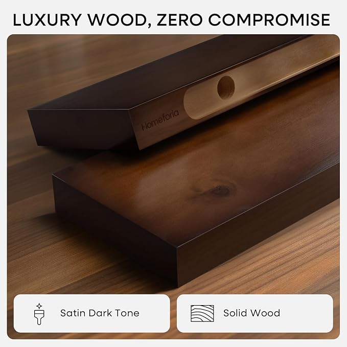Homeforia Walnut 12 inch Floating Shelf, High End Solid Real Wood Small 12inch Floating Shelves for Wall Mounted, Dark Brown 12in Floating Shelves, Heavy Duty Bracket, 12 X 6.5 X 1.75 inches, Set of 3