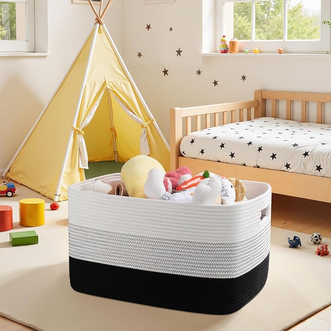 OIAHOMY Blanket Basket Laundry Basket Dog Toy Basket 75L Gradient Black - Image 2