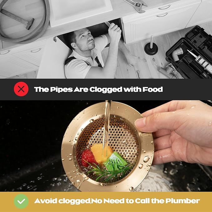 Retisee 2 Pcs Kitchen Sink Drain Strainer 4.4 Inch, Champagne Bronze - Image 2