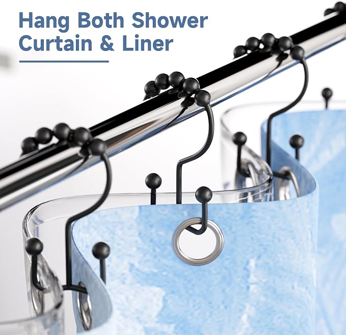 Titanker Black Shower Curtain Hooks Rings, Rust-Resistant Metal Double Glide - Image 2