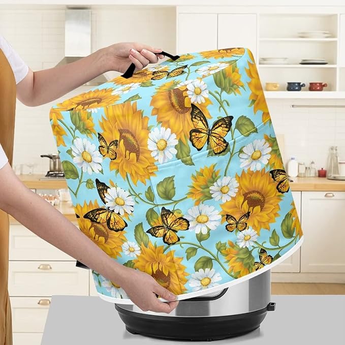 Butterfly and Sunflower Kitchen Decor Accessories Appliance Dust Cover for Electric Pressure Cooker/Air Fryer/Rice Cooker/Steamer/Toaster,Pressure Cooker Cover 8 qt