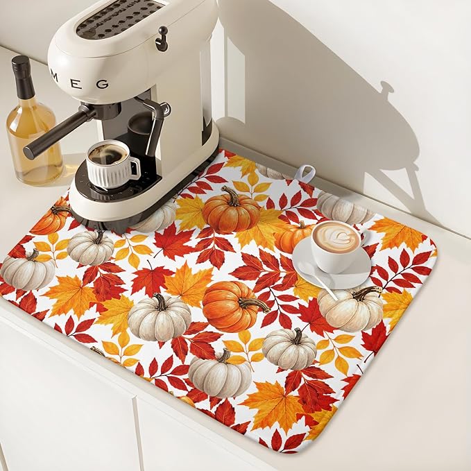 Fall Pumpkin Dish Drying Mat for Kitchen Counter 18x24 Inch Autumn Pumpkins - Image 7