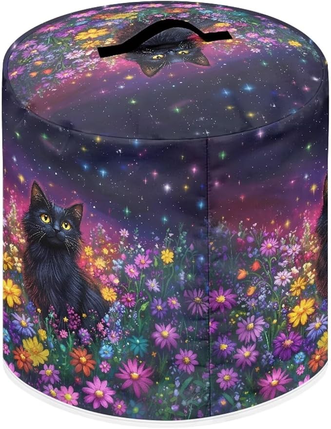 Xoenoiee Black Cat Colorful Daisy Pattern Pressure Cooker Cover Kitchen Appliance Dust Cover with Pockets for Rice Cooker Air Fryer Slow Cooker, for 6 Qt Pot