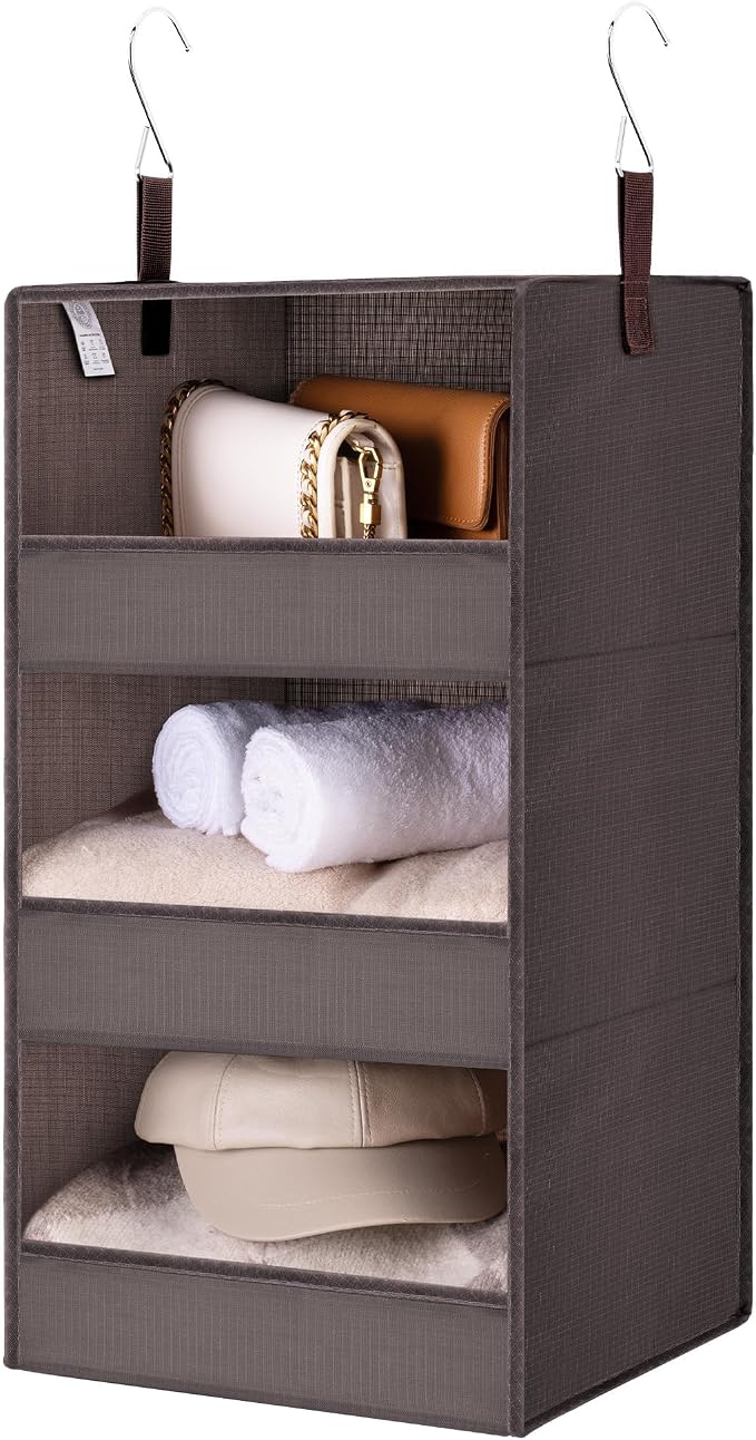 GRANNY SAYS 3-Shelf Hanging Closet Organizer, Foldable Storage, Dark Brown | 33 by GRANNYSAYS