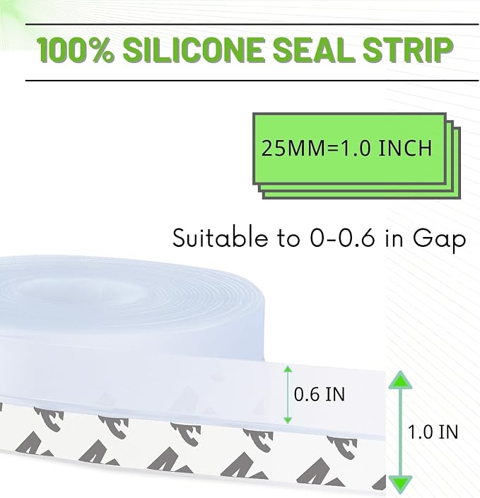 Door Weather Stripping, Under Door Draft Stopper, 1in Self Adhesive Clear | - Image 6