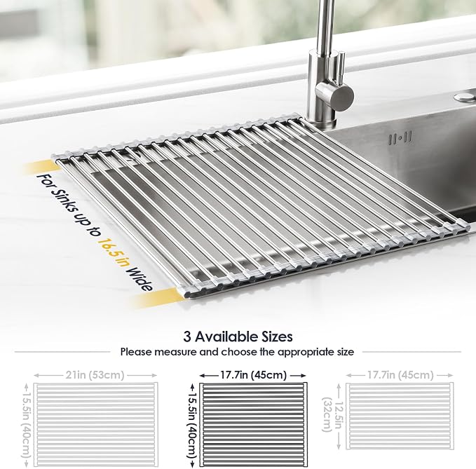 Tomorotec Roll Up Dish Drying Rack Over Sink, 304 Steel, Marble | Anti-Slip - Image 4