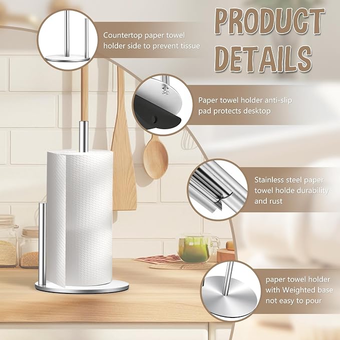 Silver Paper Towel Holder, Countertop Paper Towel Holder - Image 3