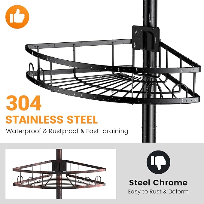 Adjustable Tension Pole Shower Caddy: Rustproof Corner Bathroom Organizer - Image 3