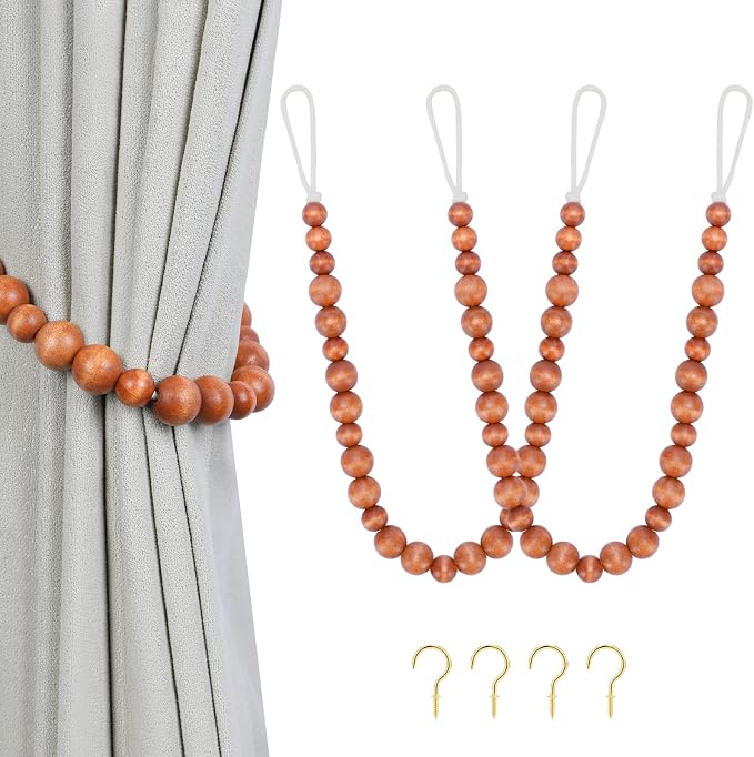 KLOGTSIND Wood Bead Curtain Tiebacks, 2 Pack Curtain Tie Backs by KLOGTSINDDirect
