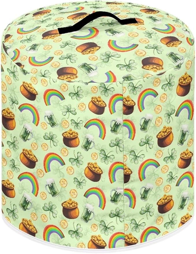 Green Hat Rainbow Gold Coin Print Kitchen Appliance Cover,St. Patrick's Day Theme Pressure Cooker Cover 8 Quart Dust Cover for Air fryer/Rice Cooker/Oven/Toaster/Stand Mixer/Steamer