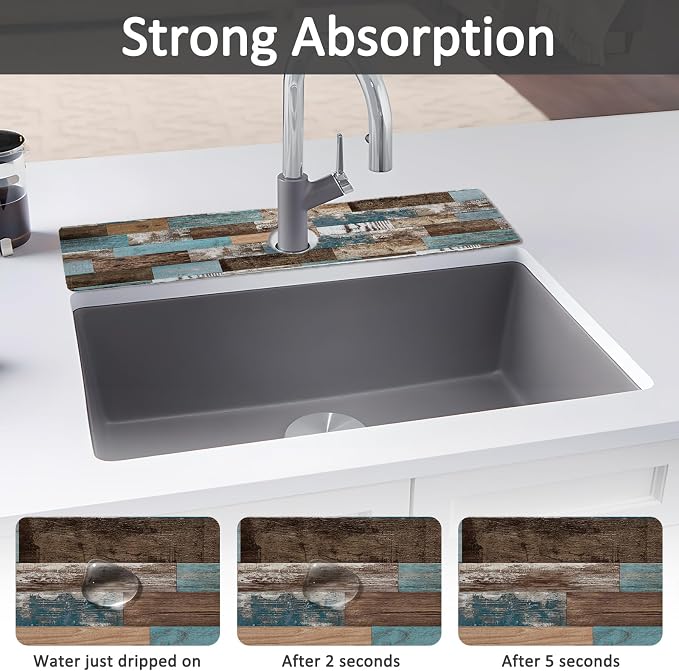 2PCS 24" X 5.5" Kitchen Sink Splash Guard Faucet Mat Wood Grain Super Absorbent - Image 3