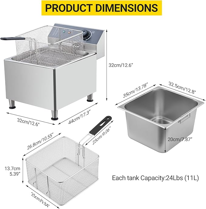 11L Electric Deep Fryer, 1700W Heavy Duty Oil Fryer with Max/Min Oil Mark & Drain Valve, Perfect for Fried Chicken French Fries Shrimp