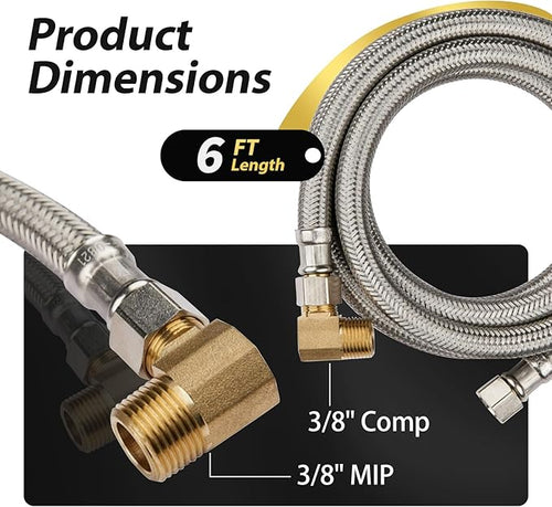 10 Pack Foskan 6FT Stainless Steel Dishwasher Hose With 3/8" Comp x 3/8" MIP 90° Elbow,Flexible Water Line Connector for Standard Dishwashers （6FT）