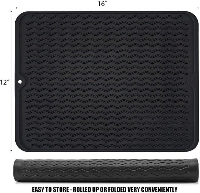 Silicone Dish Drying Mat, Non-Slip Easy Clean Sink Mat, Large Heat-resistant - Image 2