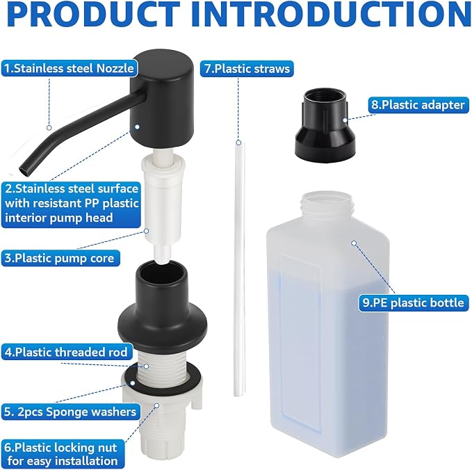 Soap Dispenser for Kitchen Sink, Matte Black Built in Sink Soap Dispenser - Image 6