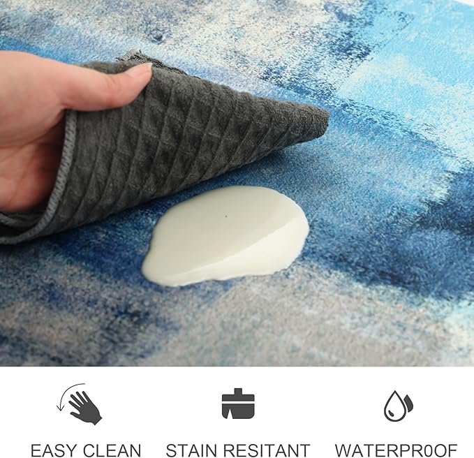 MAYHMYO Anti Fatigue Kitchen Mat - Set of 2 - Teal and Marble Design Comfort Mats - Cushioned, Non Slip Floor Mat,17.3 x 29 x 0.4 inch + 17.3 x 59 x 0.4 inch