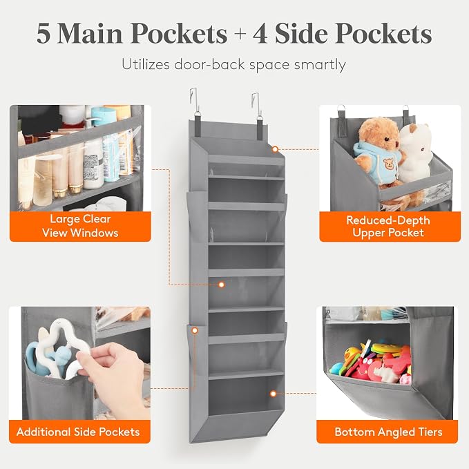 Lifewit 1 Pack Over the Door Organizer, Anti Tilt 40 lbs Load Behind Door - Image 3