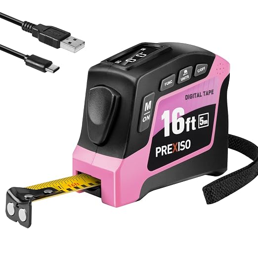 PREXISO 2-in-1 Digital Tape Measure, 16Ft Pink Digital Measuring Tape by PREXISO