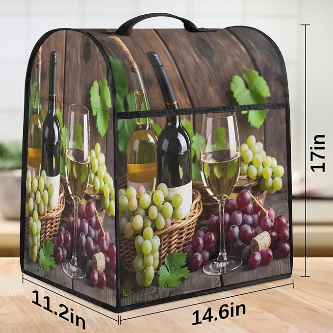 Kitchen Aid Mixer Cover Fruit Grapes Wine Leaves Stand Mixer Cover Compatible with 6-8 Quarts Stand Mixers, Dust Covers with Zipper Pocket Foldable Washable Kitchen Aid Organizer Bag