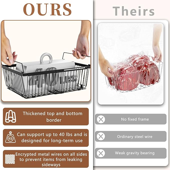 Large Freezer Organizer Bins，Upgraded Bottom Leak-Proof net，Fit 10 to 20 Cu.Ft Deep Freezer，4Pack， Expandable Stackable Chest Freezer Organizer Bins , for Fridge, Deep Freezer, Cabinet