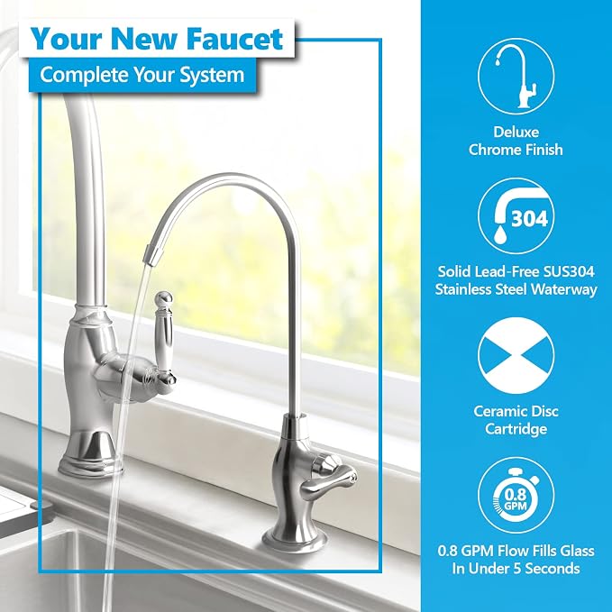 Express Water Deluxe Chrome Faucet, RO System Compatible | Coke-Shaped Faucet - Image 2
