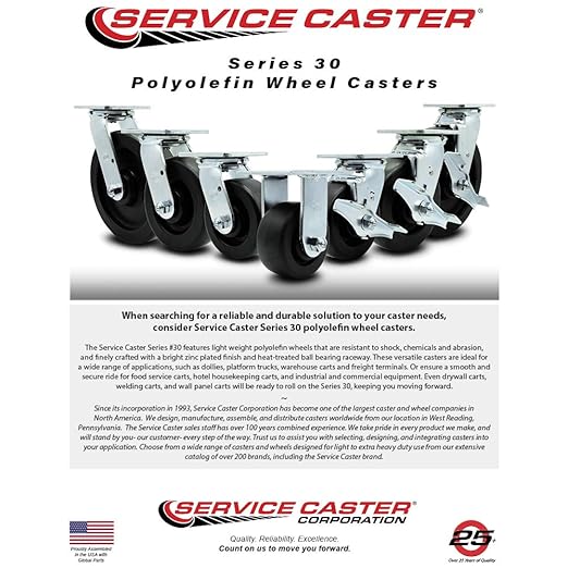 Service Caster Brand Replacement Caster for Uline Caster H-3322S - Swivel Top Plate Caster with 6 Inch Polyolefin Wheel - Heavy Duty Replacement Caster - Fits Platform, U-Boat and Trucks H-2667