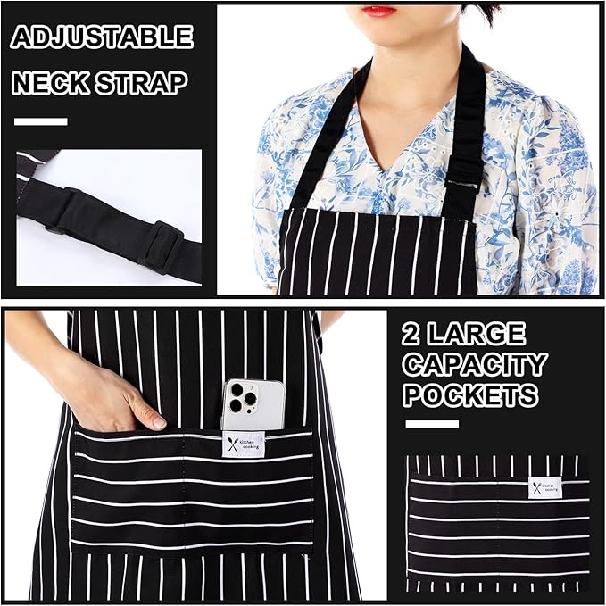 Janmercy 24 Pcs Aprons for Women Men with 2 Pockets Linen Cooking Kitchen Apron Adjustable Bib Chef Apron Bulk Aprons Unisex