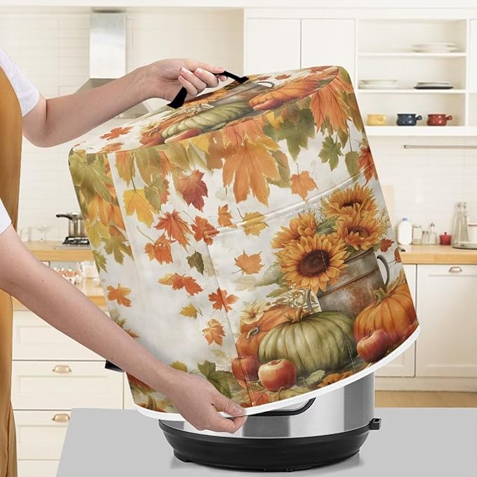 Fall Decor Stain-resistant Pressure Cooker Dust Cover Accessories for 8 Quart, Kitchen Appliance Air Fryer Rice Cooker Cover with Top Handle and Storage Pocket Sunflower Pumpkins