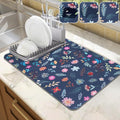 LOKHOM 12"x20" Dish Drying Mat，Colorful Floral Coffee Mat Blue | Colorful by LOKHOM