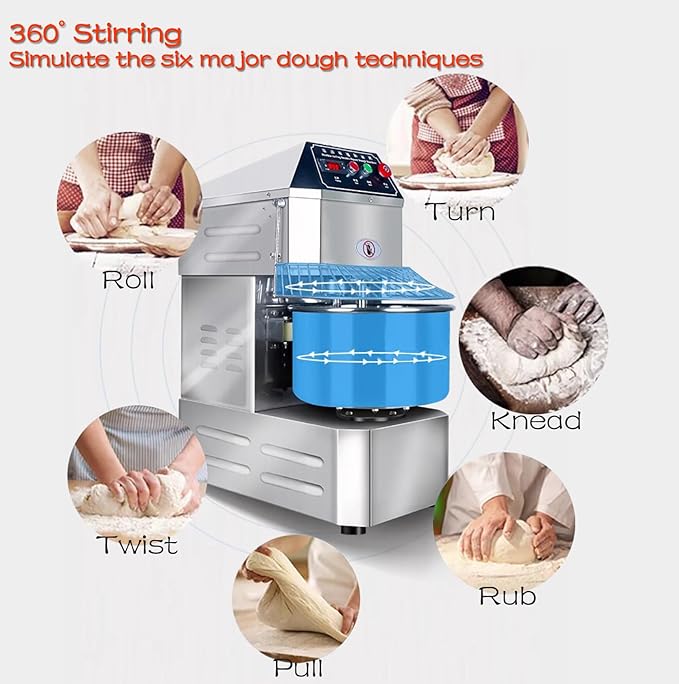 INTSUPERMAI Commercial Dough Mixer Machine Electric Food Mixer with Double Action Double Speed Spiral Mixing for Schools Bakeries Restaurants Pizzerias 110V 20L Capacity
