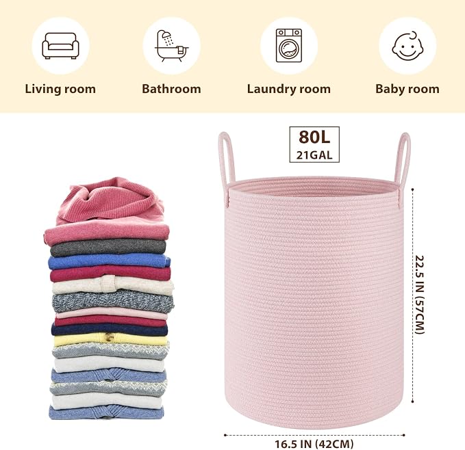 OIAHOMY 80L Nursery Hamper Laundry Basket Laundry Hamper Pink - Image 2