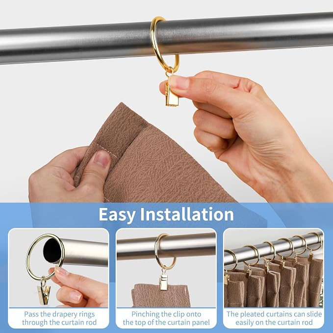 Curtain Rings with Clips, 44 Pack Metal Drapery Rings with Clips Hooks Hangers - Image 6