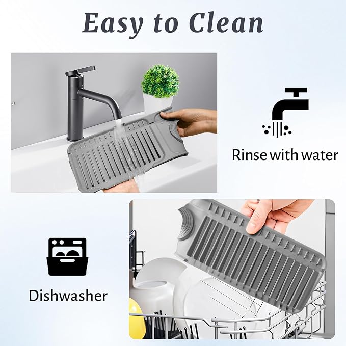 PoYang 24 Inch Faucet Mat for Kitchen Sink Splash Guard, Snap Button Holds It - Image 9