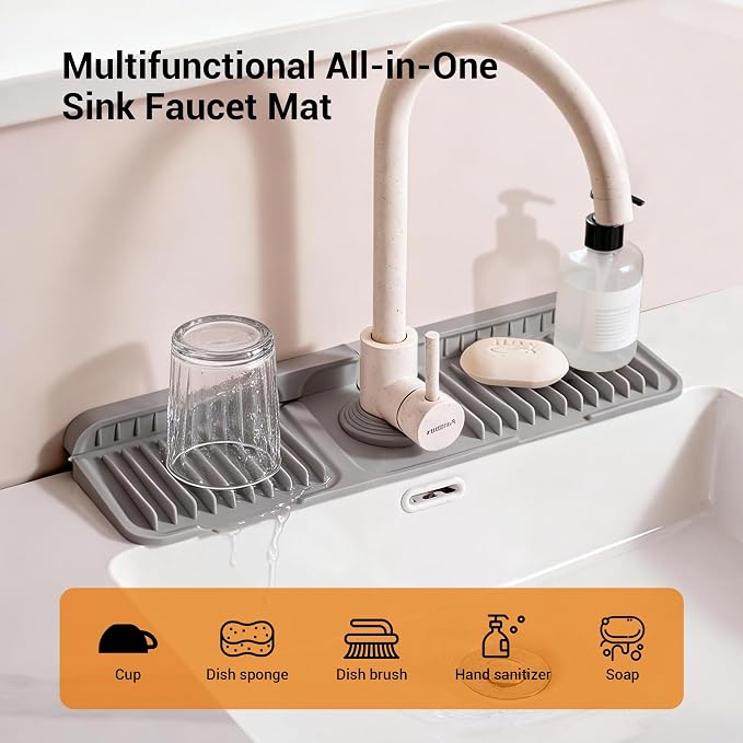 ZJWZLG Faucet Mat for Kitchen Sink, Snap-On Design & 7°slope Fast Drain - Image 2
