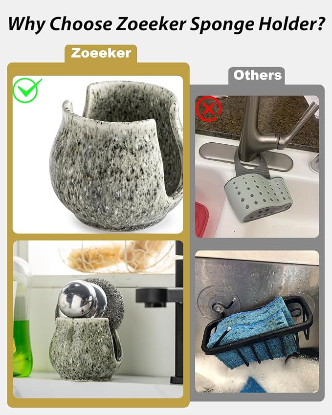 Zoeeker Sponge Holder, Ceramic Sponge Holder - Image 3